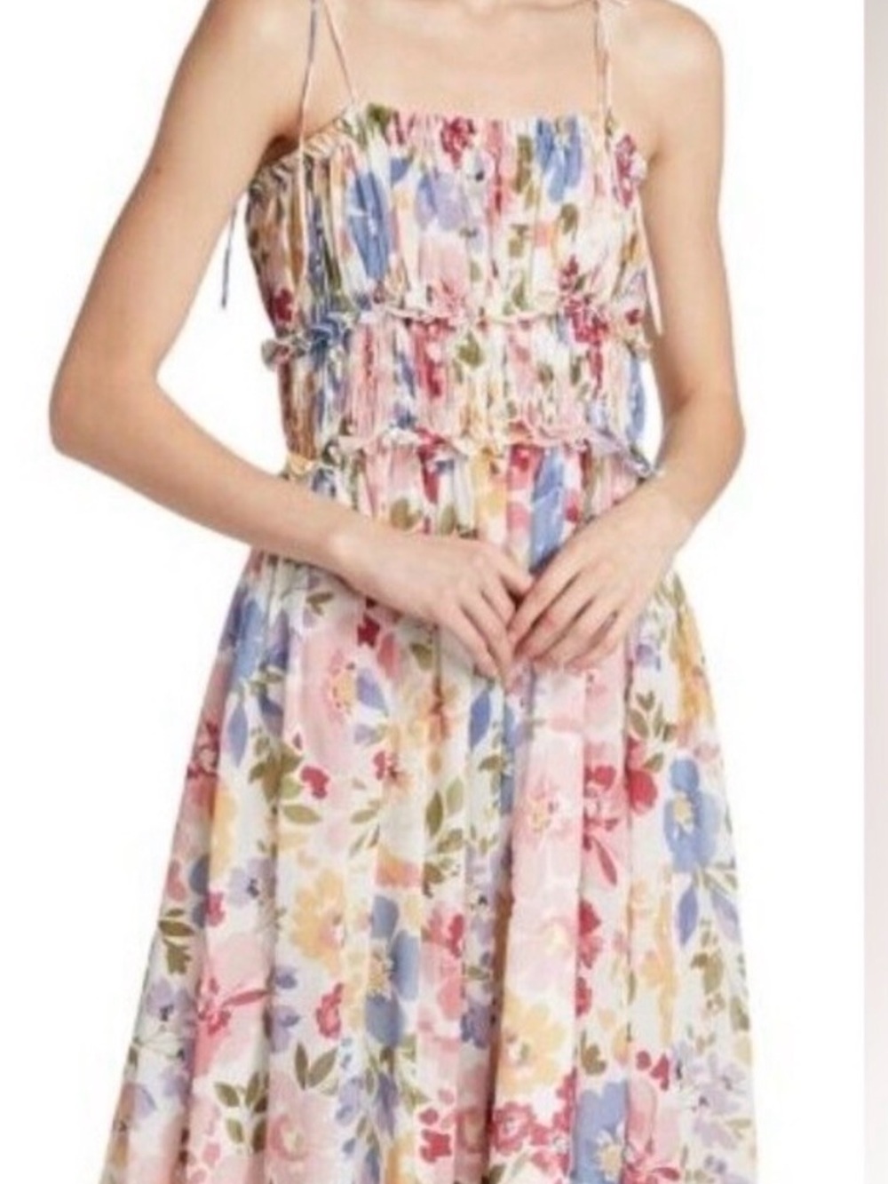 En saison Floral Smocked Midi Dress in Pastel Bouquet